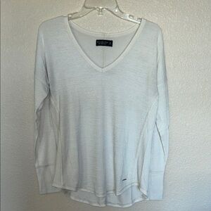 Abercrombie & Fitch Cream Long Sleeve V-Neck Top